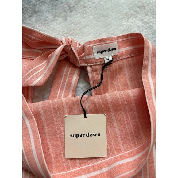 Revolve Superdown Hannah Tie Bow Back Crop Top Pink White Stripe Size Medium - Picture 10 of 13